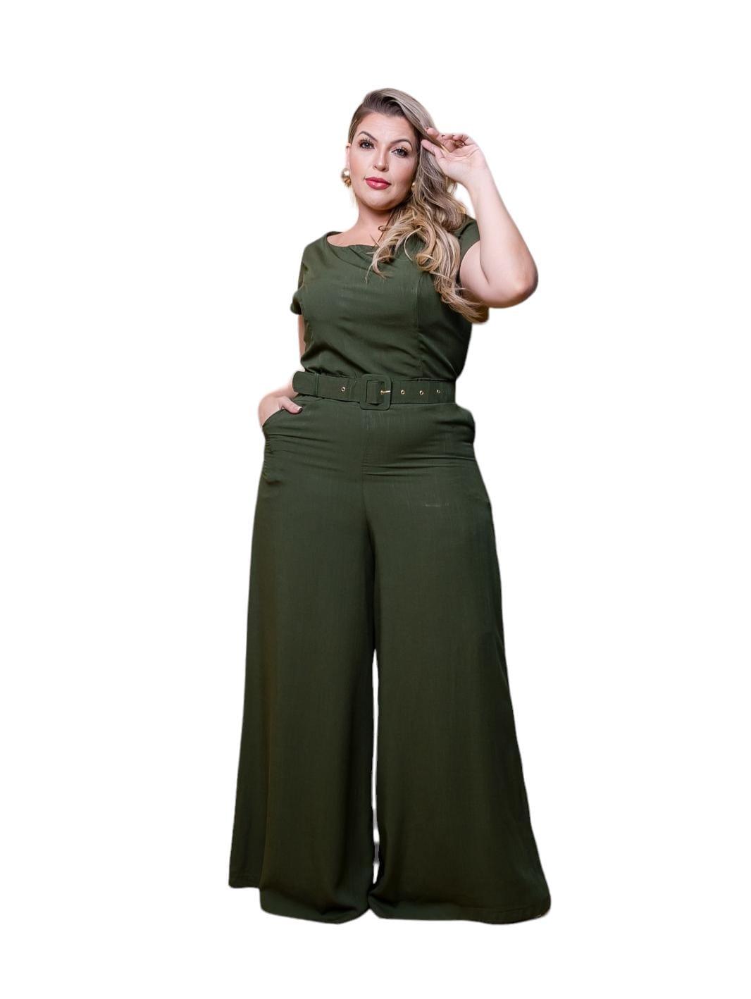 Macacão Pantalona Plus Size Longo Mangas Curtas